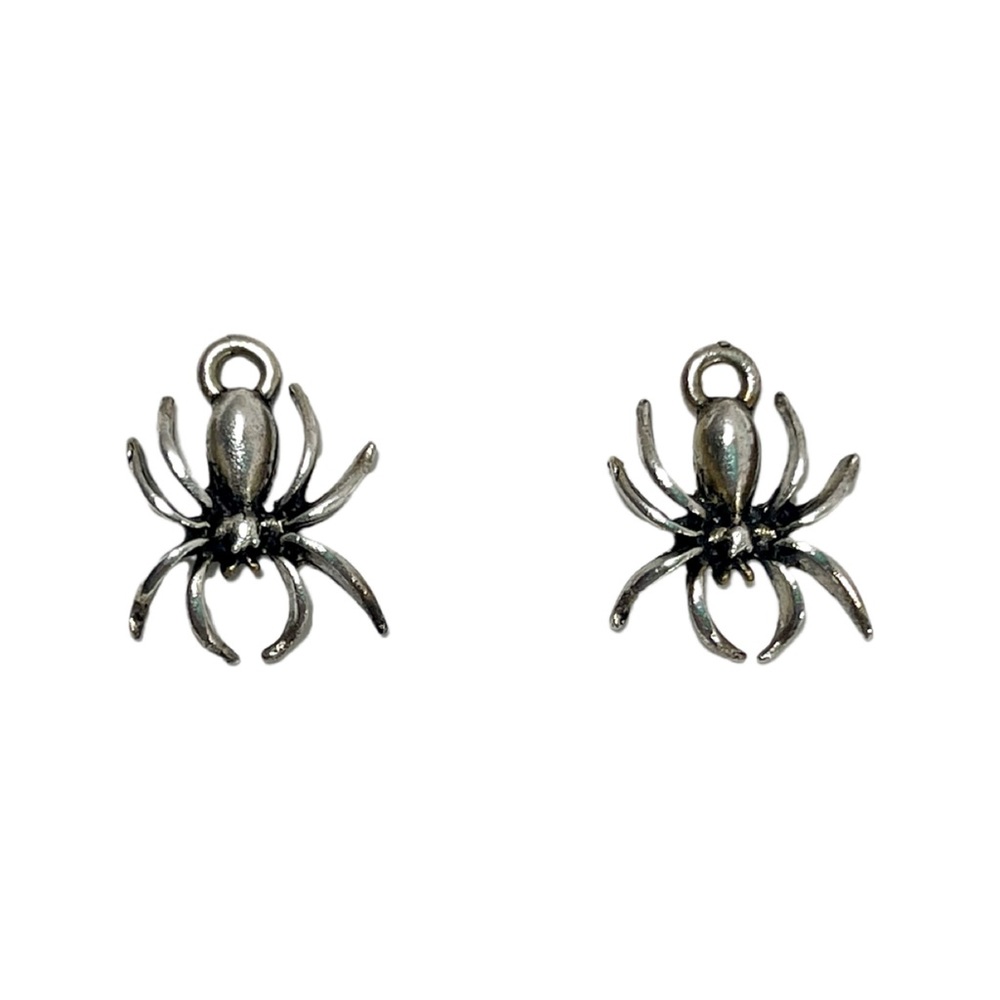 Recycled Spider Charms, Two Silver-Toned Spiders for Earrings Jewelry Upcycling